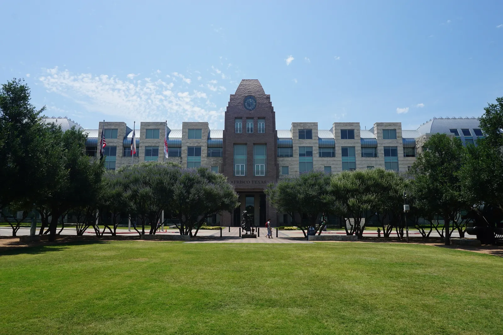 Frisco City Hall (George A. Purefoy Municipal Center) across the Frisco Square lawn